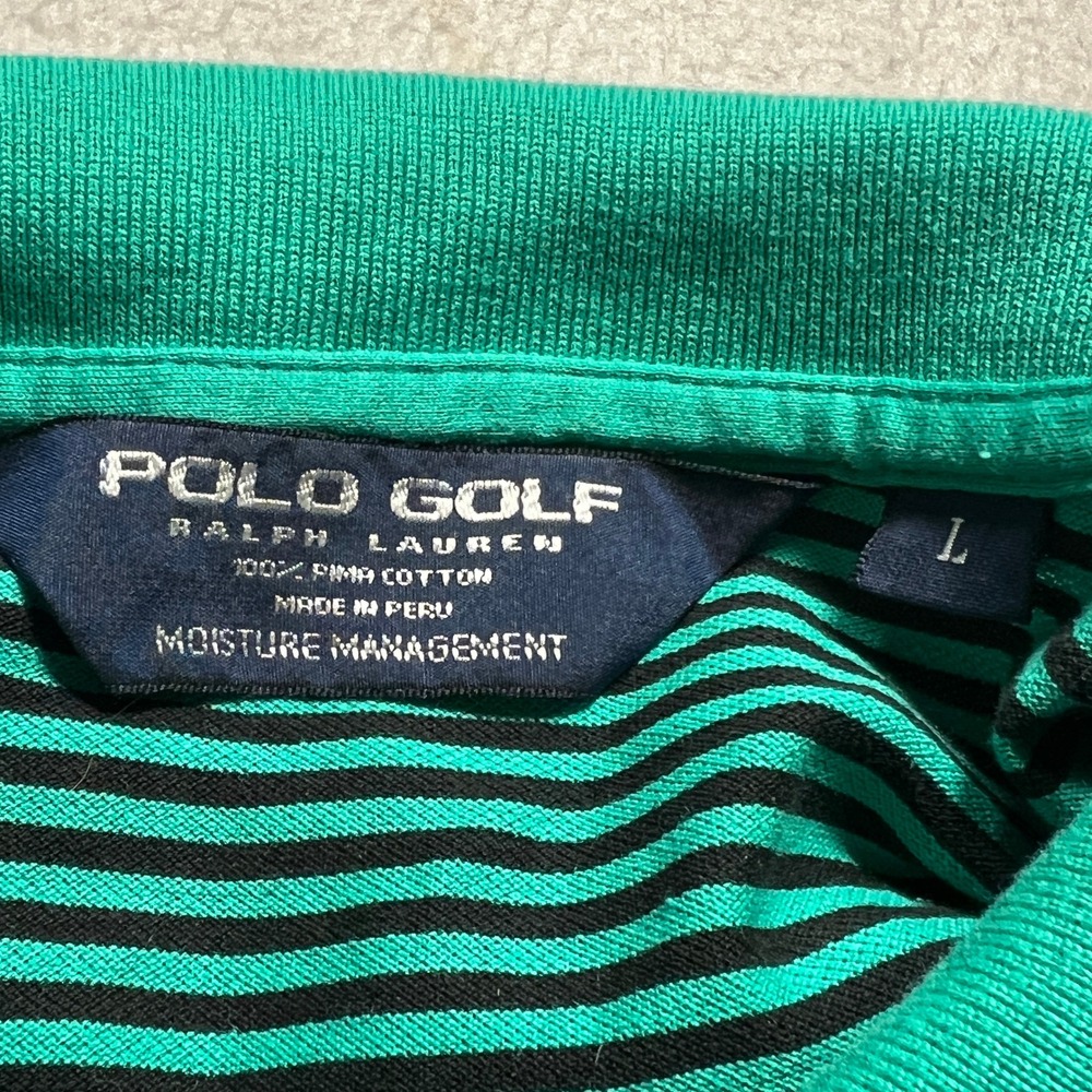 Polo Golf Ralph Lauren Polo Shirt Mens L Green Black Striped Pima Cotton Pony - Picture 3 of 7